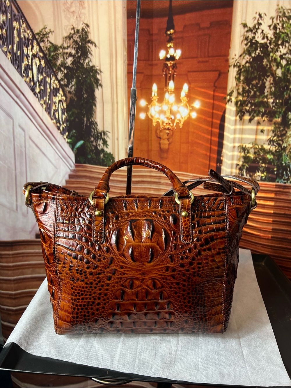 Brahmin Mini Asher Brown Pecan Croc-Embossed Leather Satchel with Strap ππΉ - Picture 12 of 17